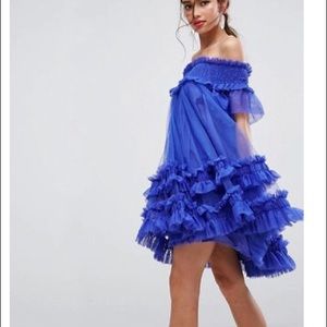 ASOS ruffled tulle dress in blue